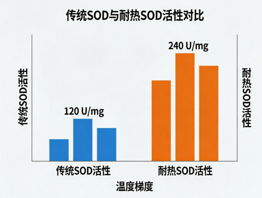 传统SOD与耐热SOD活性对比 传统SOD与耐热SOD活性对比
